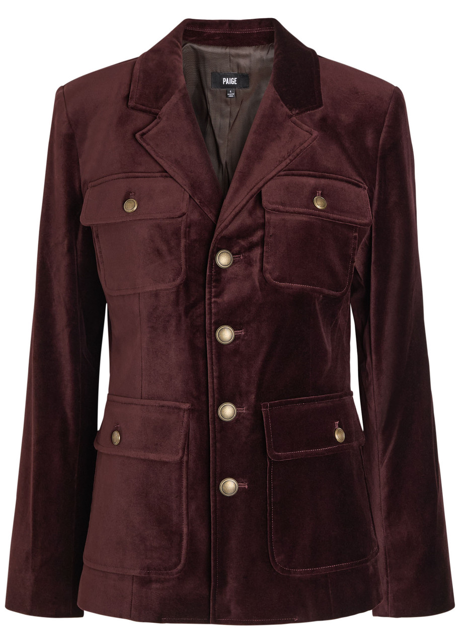 Paige Womens Aubergine Reign Single-breasted Velvet Blazer In Brown
