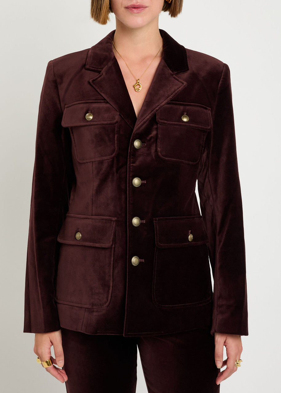 Paige Womens Aubergine Reign Single-breasted Velvet Blazer In Brown