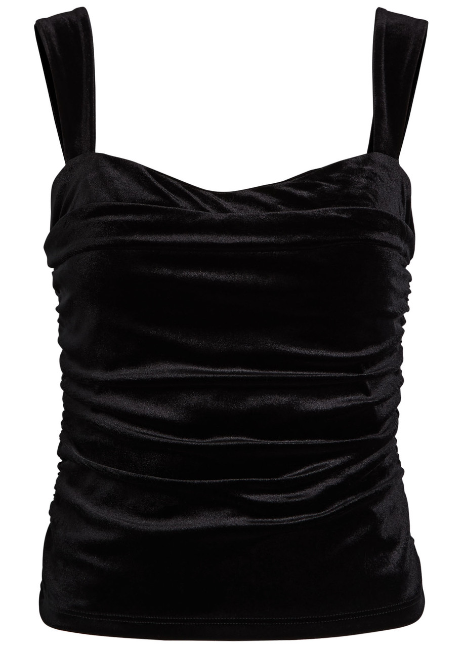 Reformation Trish Ruched Velvet Tank In Black