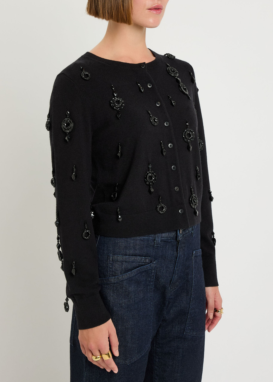 Tory Burch Embellished Wool And Cashmere-blend Cardigan In Black