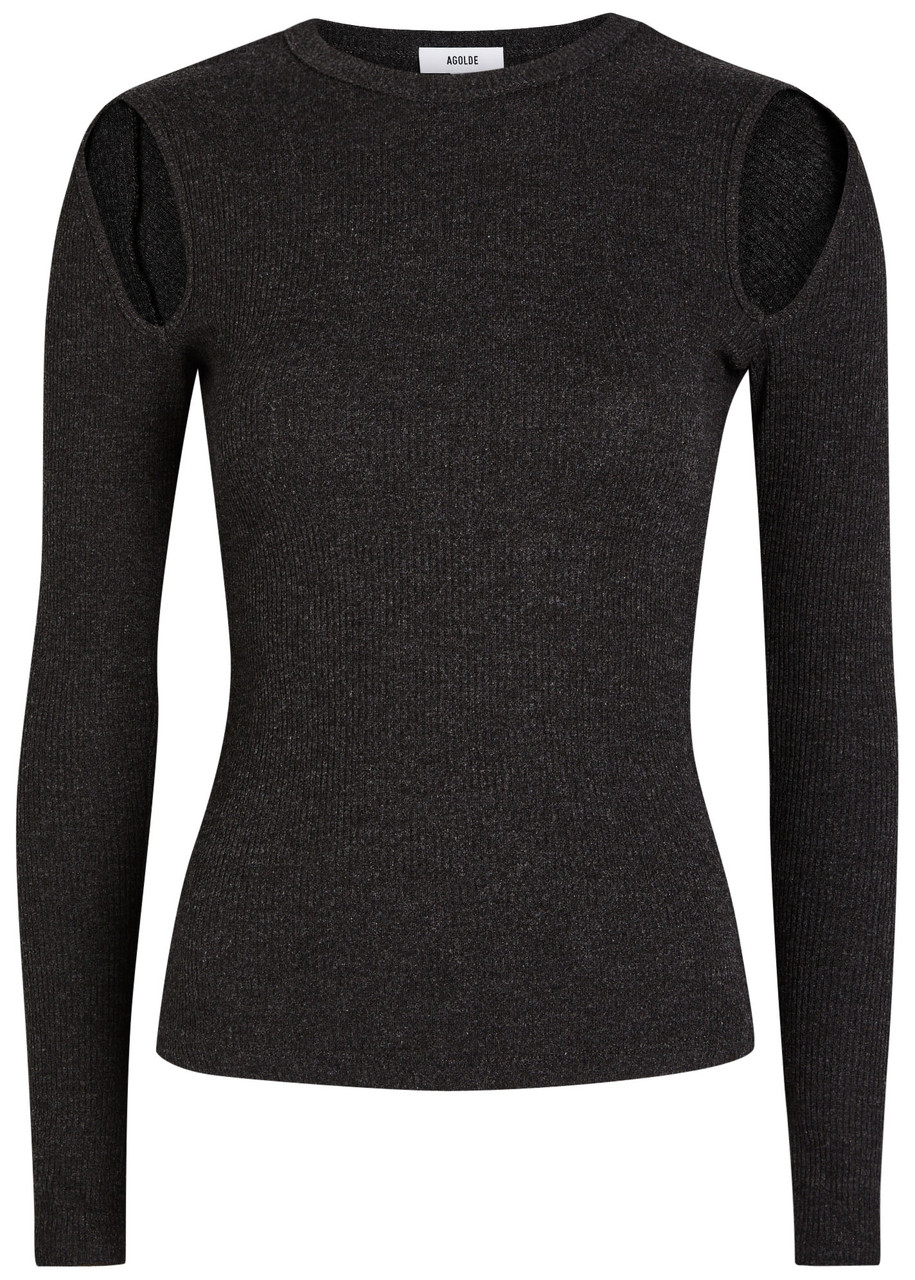 Agolde Pierce Cold Shoulder Knit Top In Brown