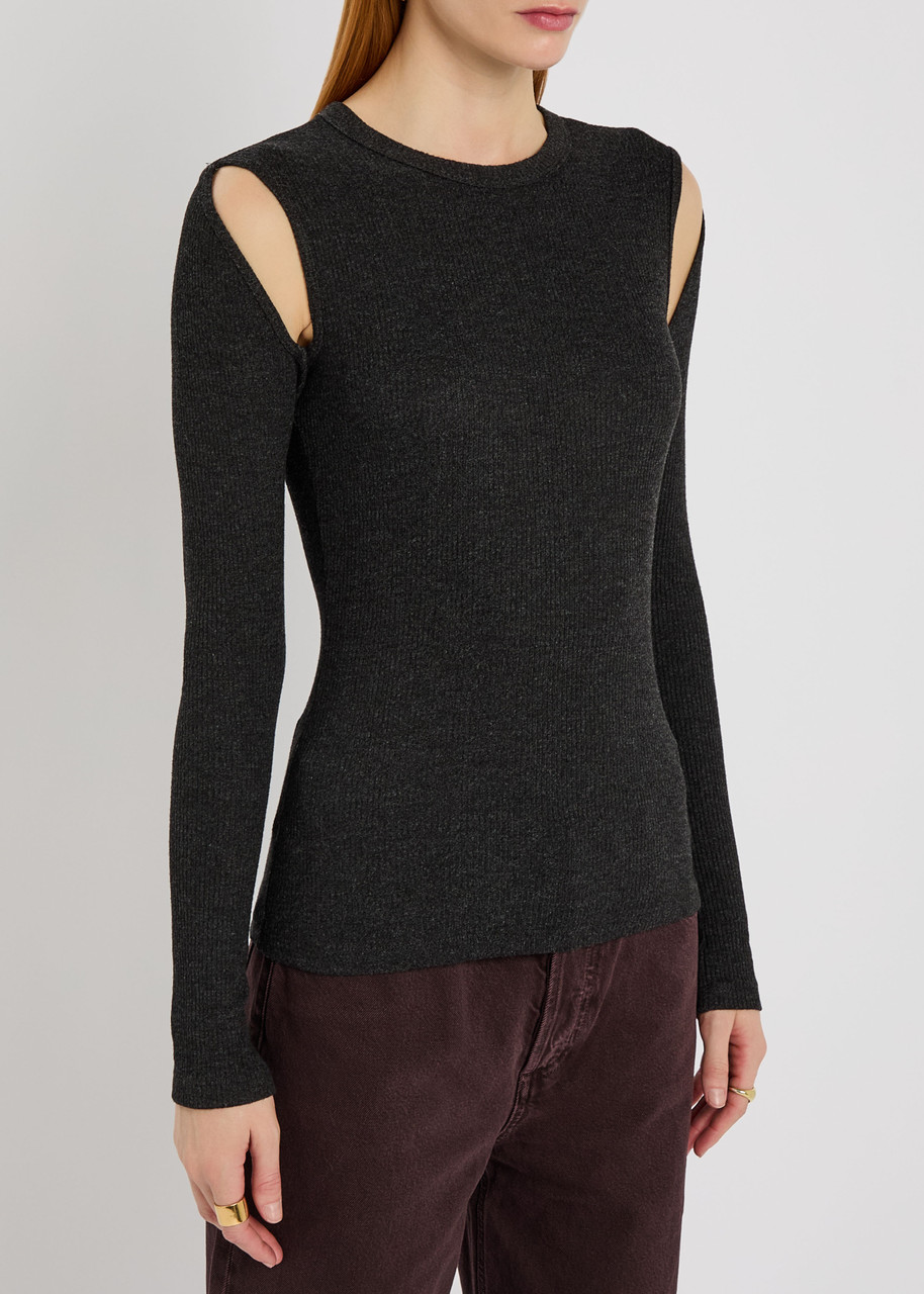 Agolde Pierce Cold Shoulder Knit Top In Brown