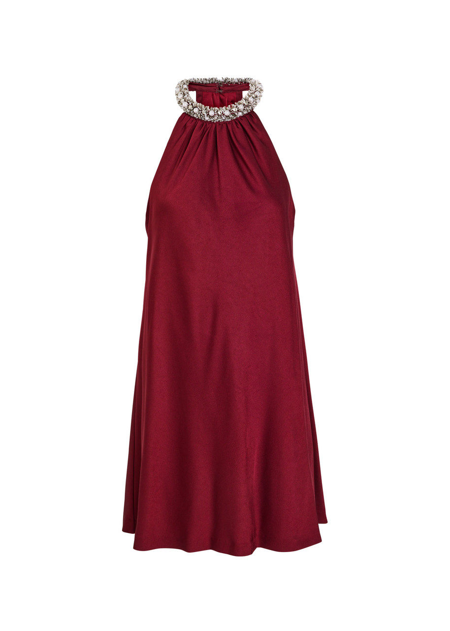 Simkhai Hadleigh Embellished Satin Mini Dress In Red