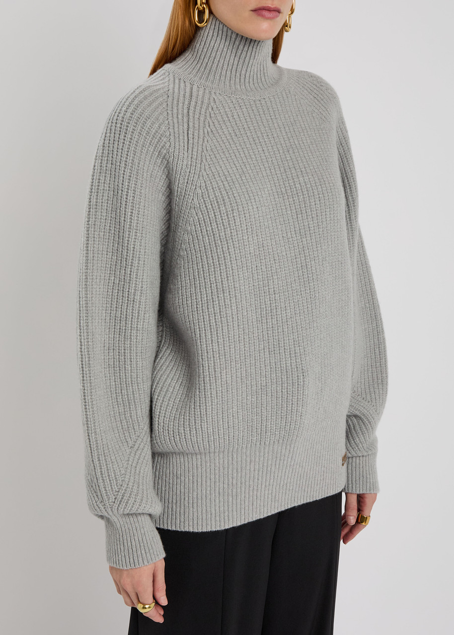 Balmain Batwing Ribbed Wool Jumper In Gray