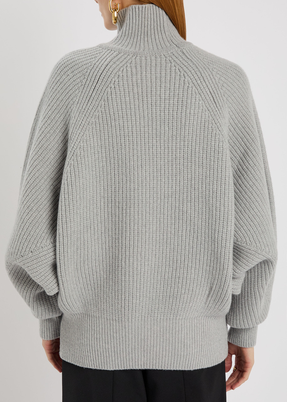  Balmain Batwing Ribbed Wool Jumper - Grey - 40 (uk12 / M) 