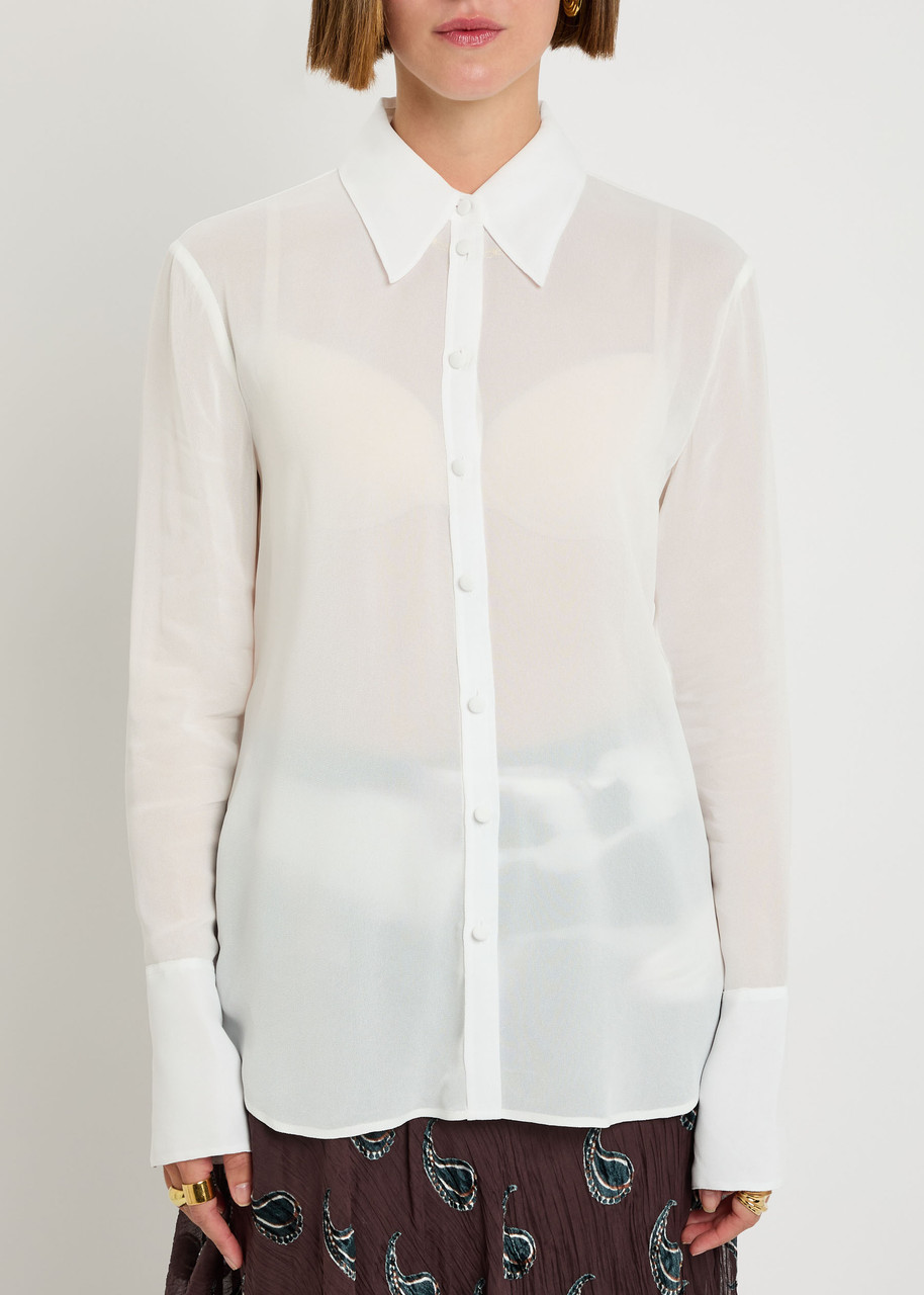Tory Burch Semi-sheer Crepe-georgette Shirt In White