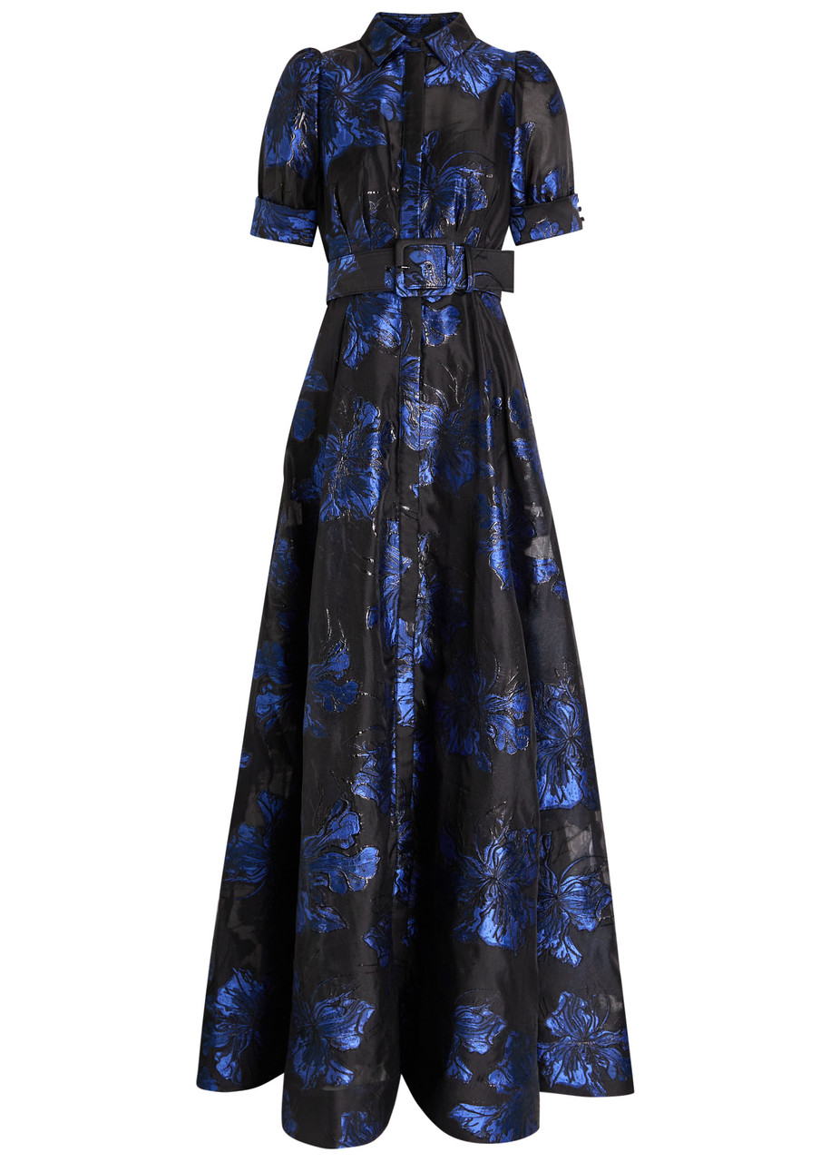 Rebecca Vallance Alexandra Floral-jacquard Woven Maxi Dress In Blue