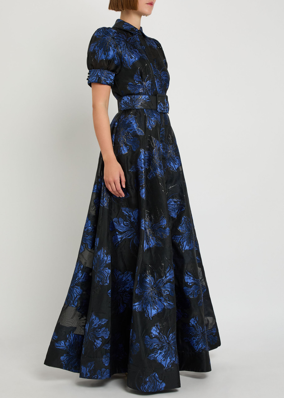 Rebecca Vallance Alexandra Floral-jacquard Woven Maxi Dress In Blue