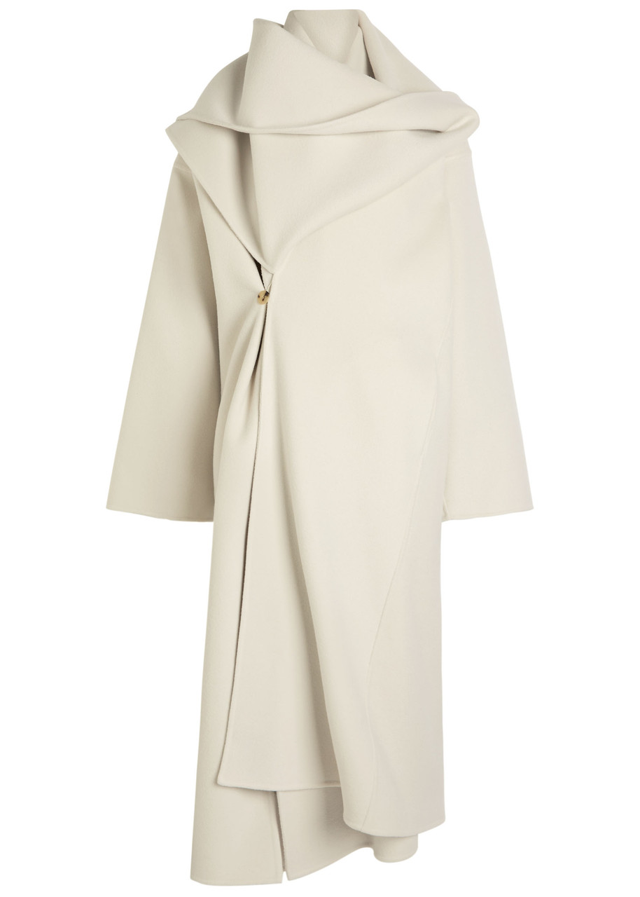 Calvin Klein Amelia Scarf-effect Wool and Cashmere-blend Coat – Ivory – 42 (UK10 / S)
