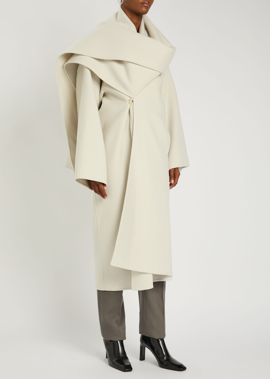 Calvin Klein Amelia Scarf-effect Wool and Cashmere-blend Coat – Ivory – 42 (UK10 / S)