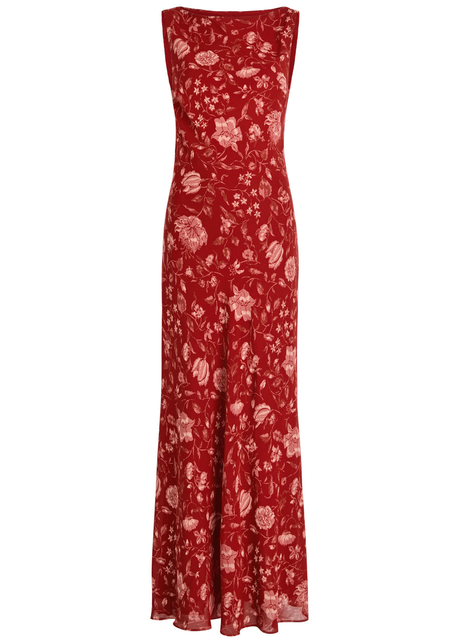 Reformation Prescott Floral-print Chiffon Maxi Dress In Red