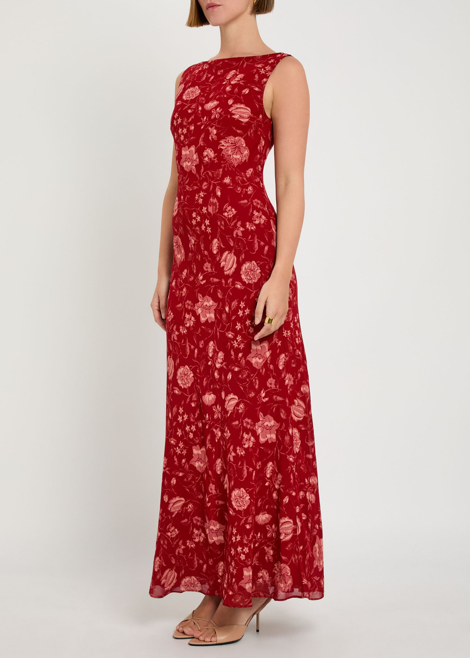 Reformation Prescott Floral-print Chiffon Maxi Dress In Red
