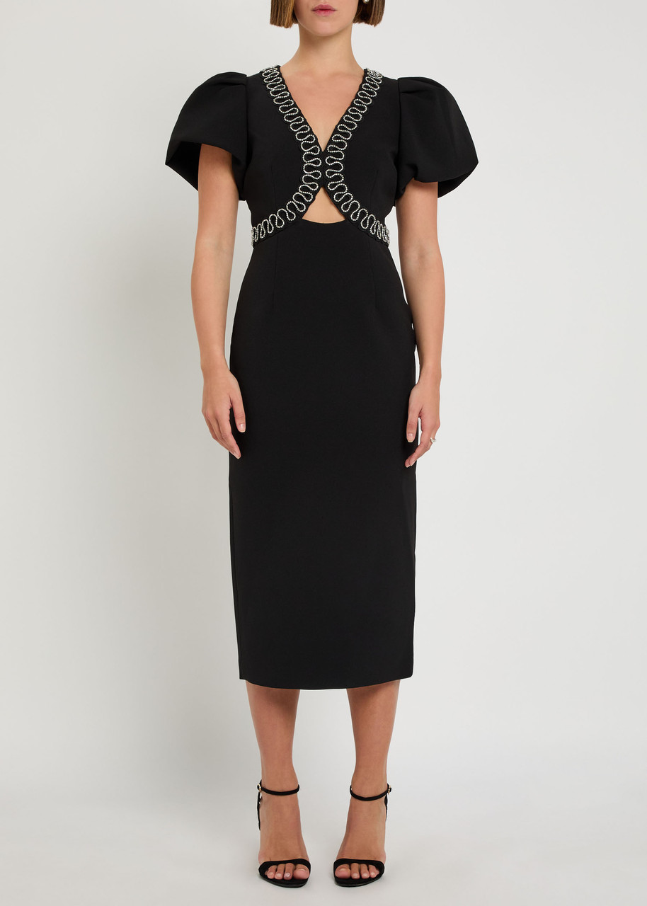 Rebecca Vallance Nyx Crystal-embellished Cutout Crepe Midi Dress In Black
