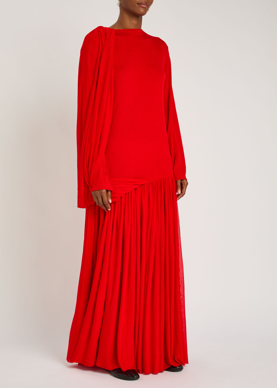 Calvin Klein Sara Draped Fine-knit Maxi Dress In Red