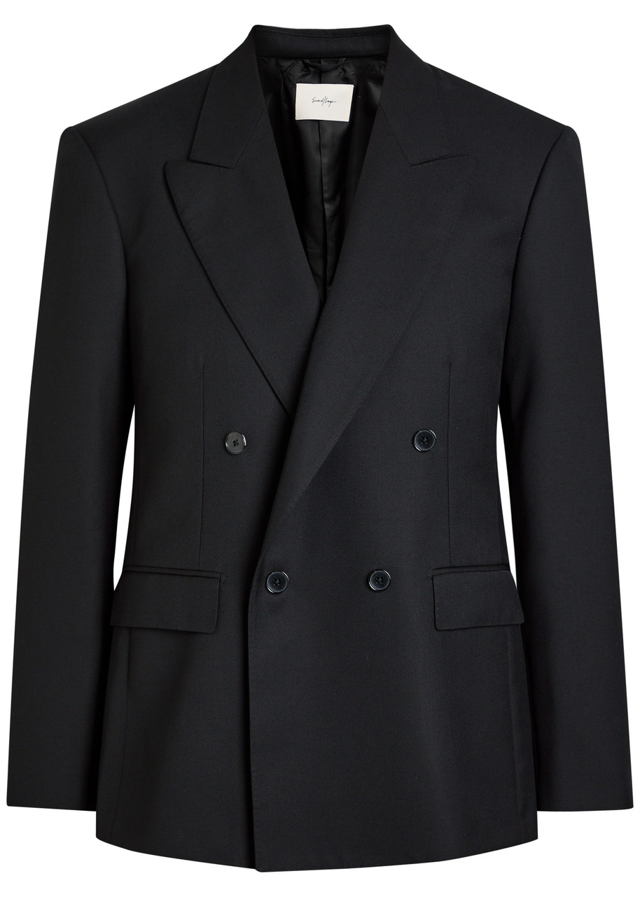Second / Layer Second Layer Pico Double-breasted Wool Blazer In Black