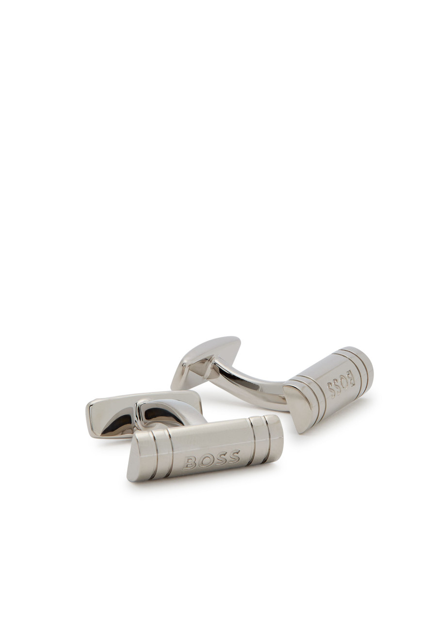 Hugo Boss Boss Logo-engraved Cufflinks And Tie Clip Set In Silver