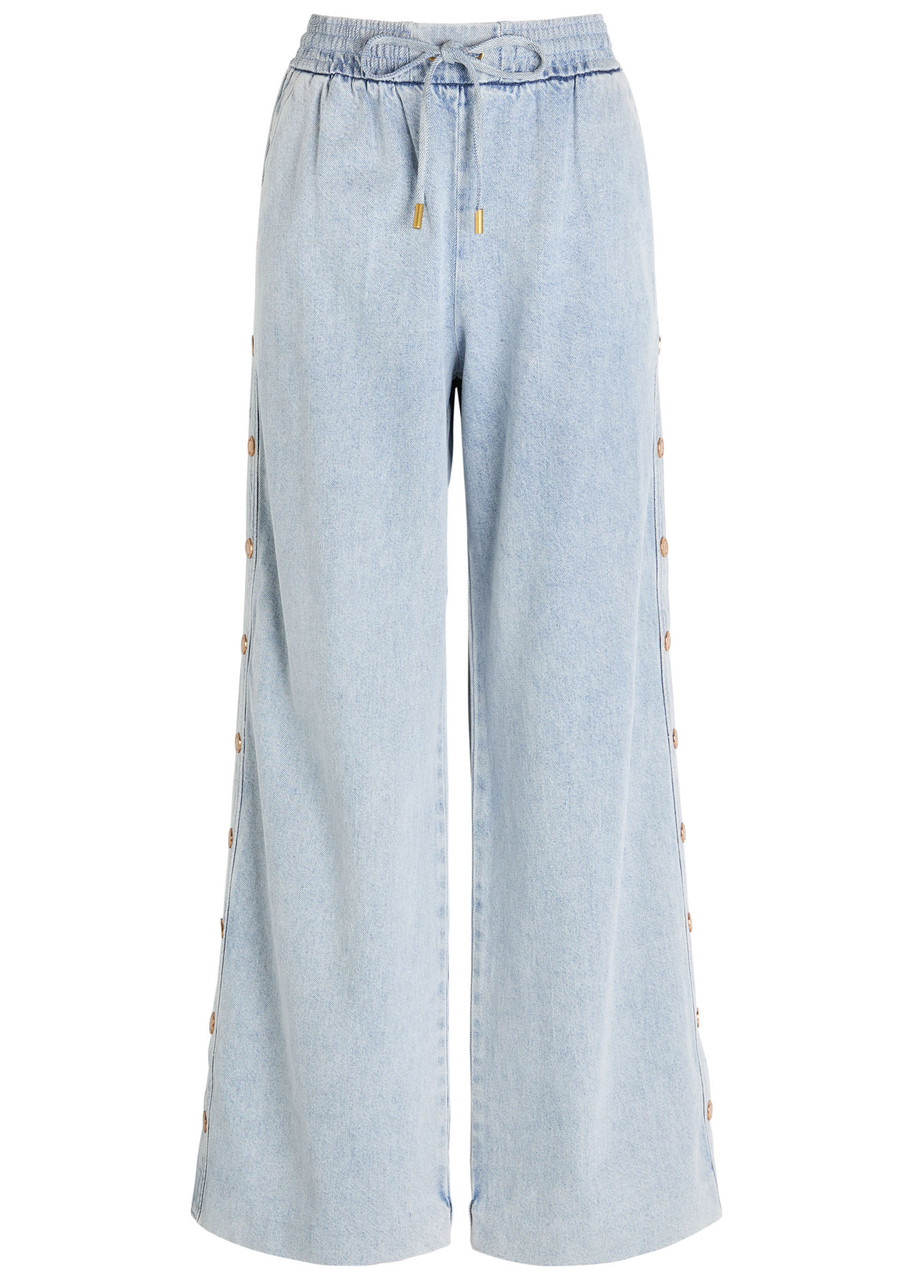 Zimmermann Rebellion Patterned Wide-leg Silk Trousers In Blue