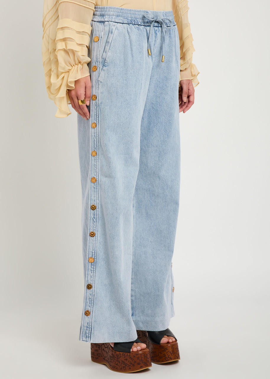 Zimmermann Rebellion Patterned Wide-leg Silk Trousers In Blue