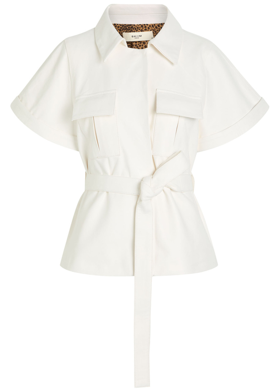 Skiim Eloise Belted Leather Shirt In White