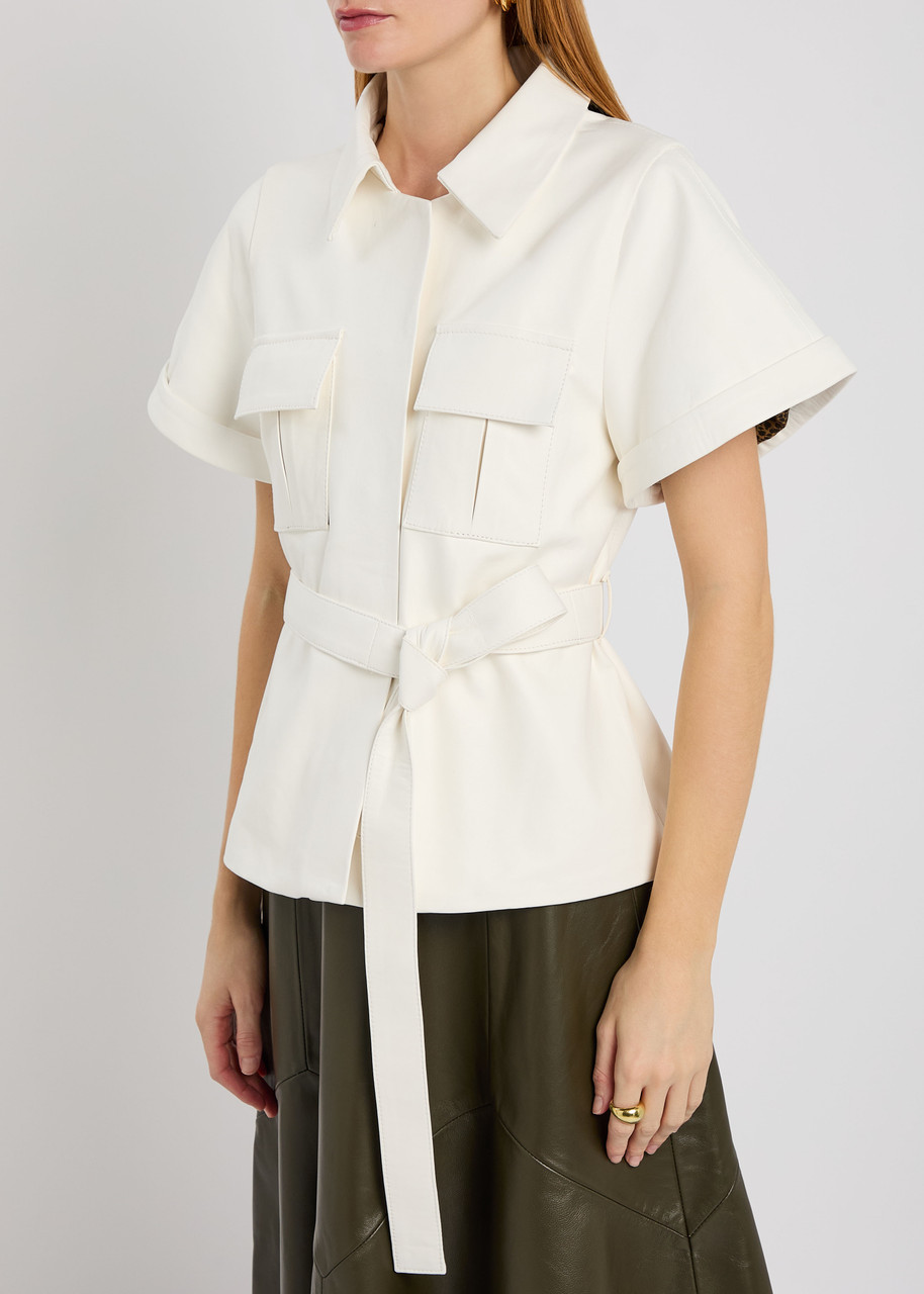 Skiim Eloise Belted Leather Shirt In White