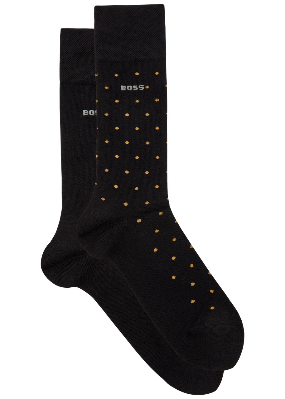 Hugo Boss Boss Mini Dot Cotton-blend Socks In Black