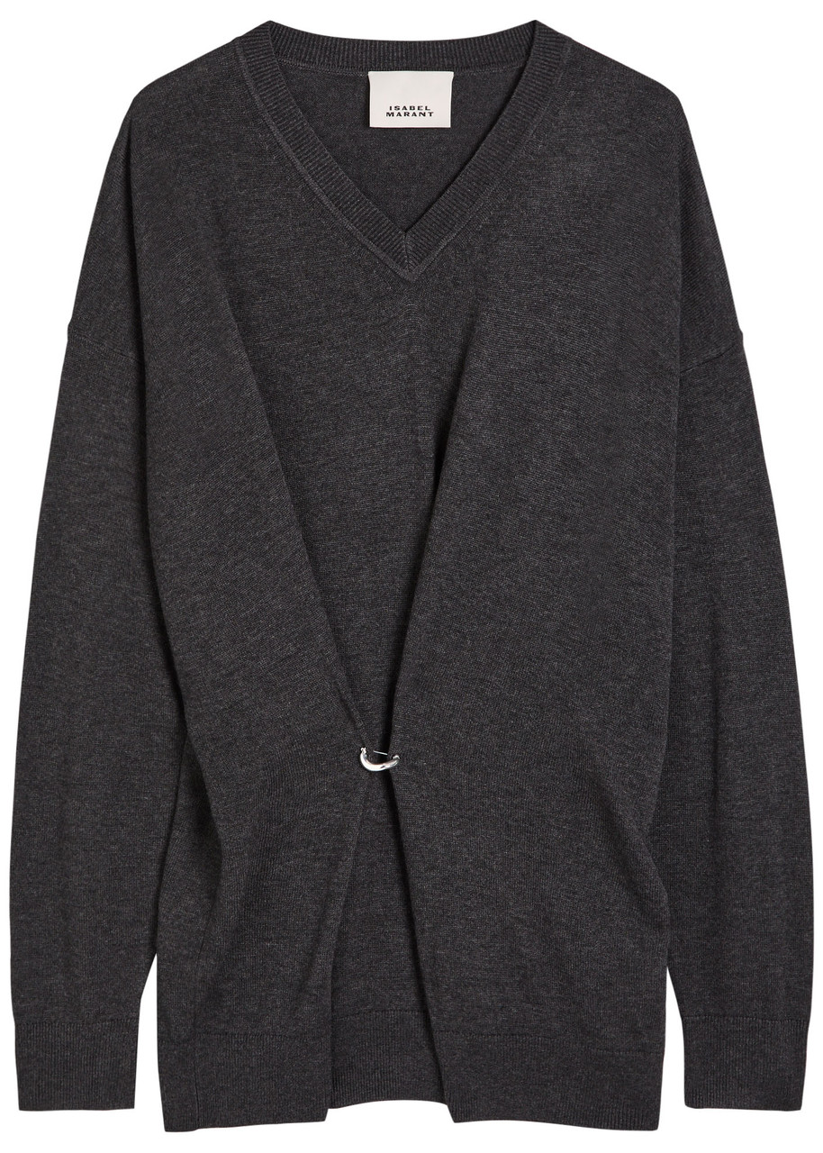 Isabel Marant Chiraz Gathered Knit Jumper In Gray