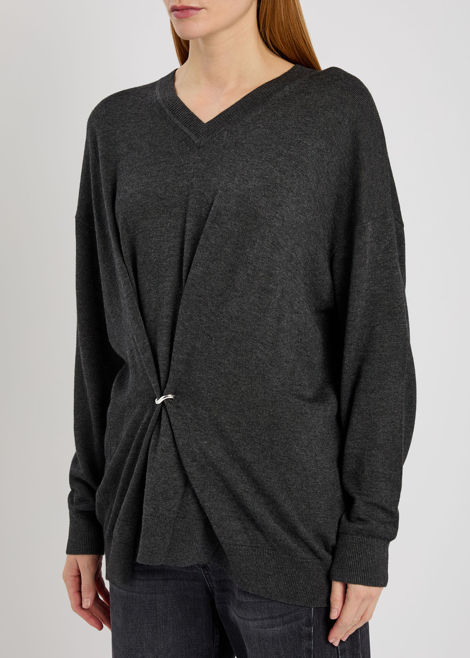 Isabel Marant Chiraz Gathered Knit Jumper In Gray