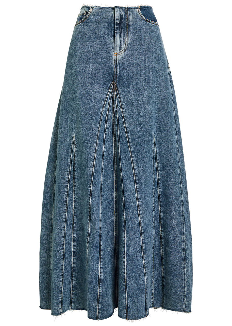Our Legacy Rebel Panelled Frayed Maxi Skirt In Blue