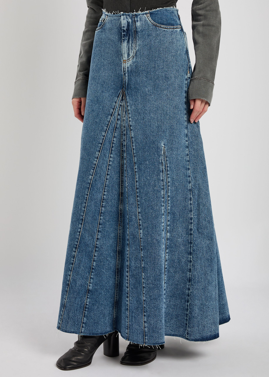 Our Legacy Rebel Panelled Frayed Maxi Skirt In Blue