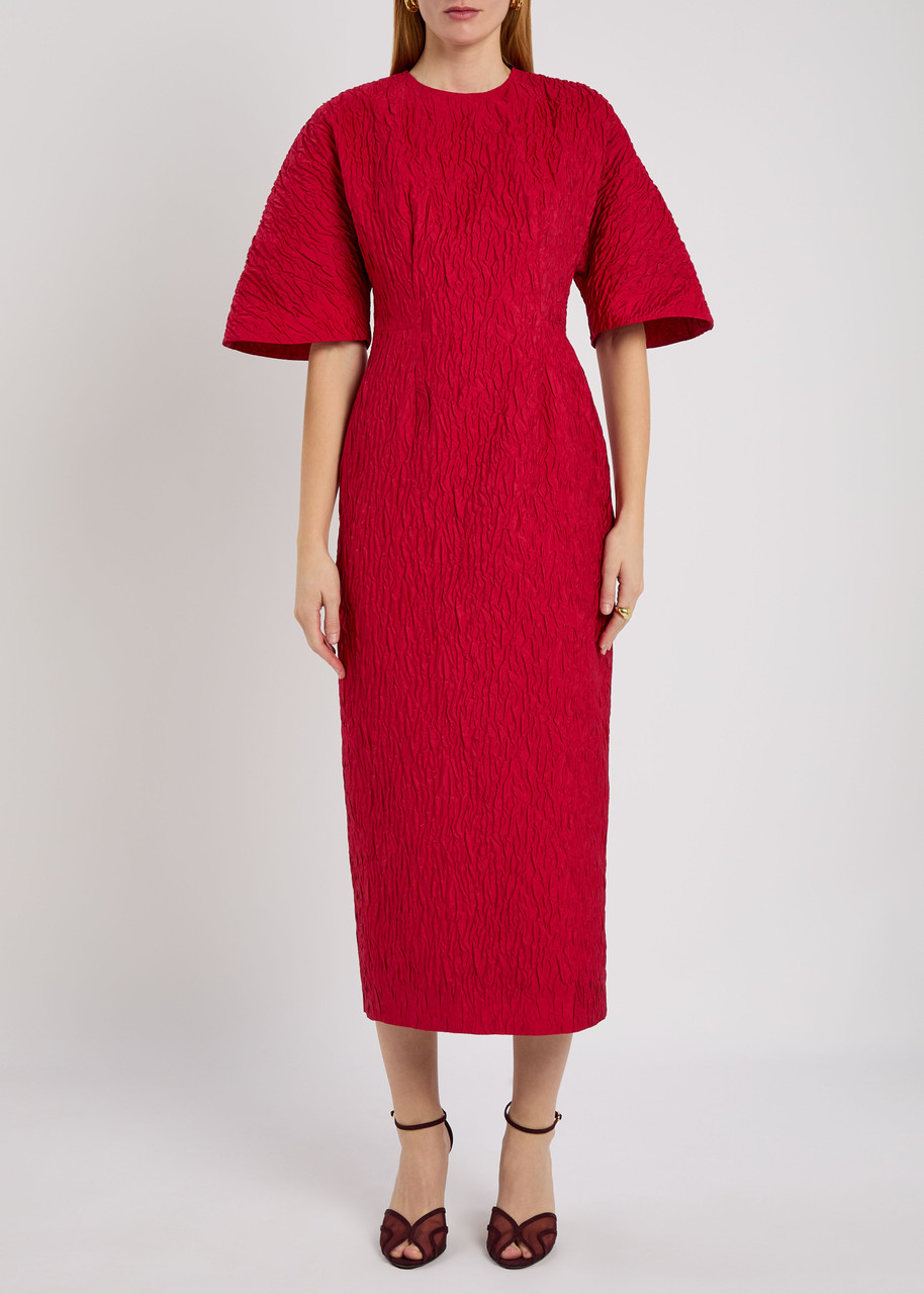 Roksanda Falah Cloqué Midi Dress In Red