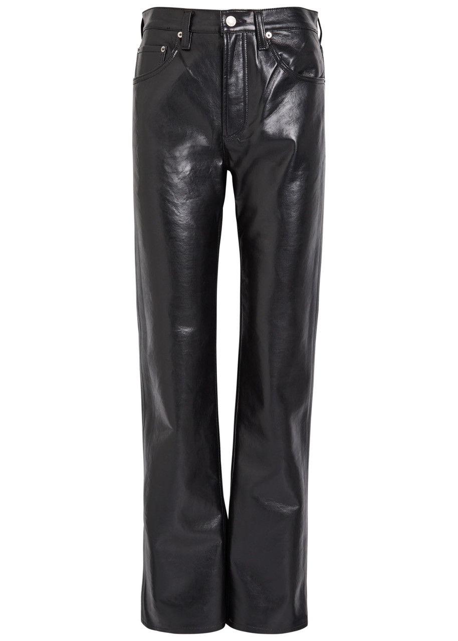 Agolde Kick Boot Bootcut Leather Trousers In Black