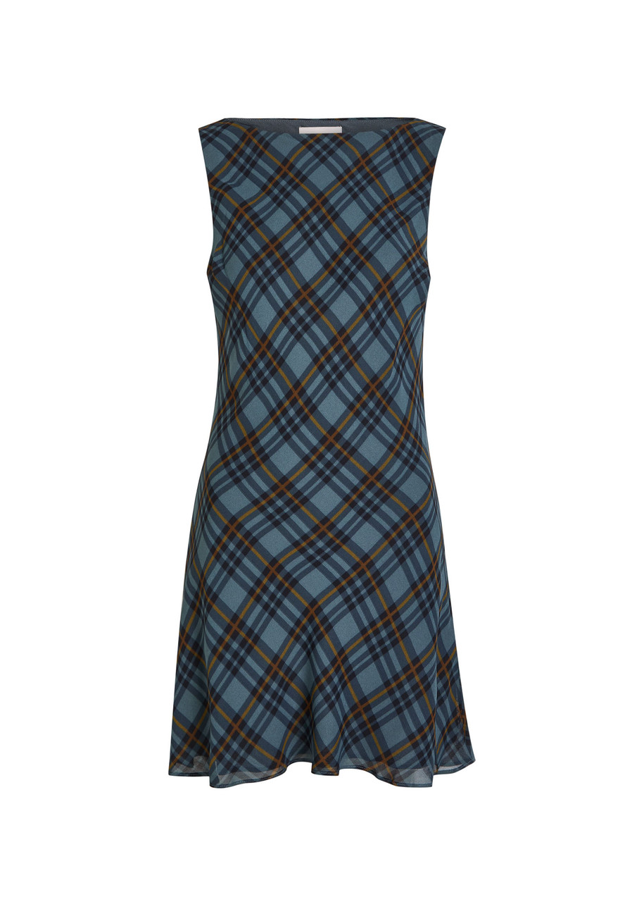 Reformation Womens Dale Plaid-check Woven Mini Dress Slate Plaid In Blue