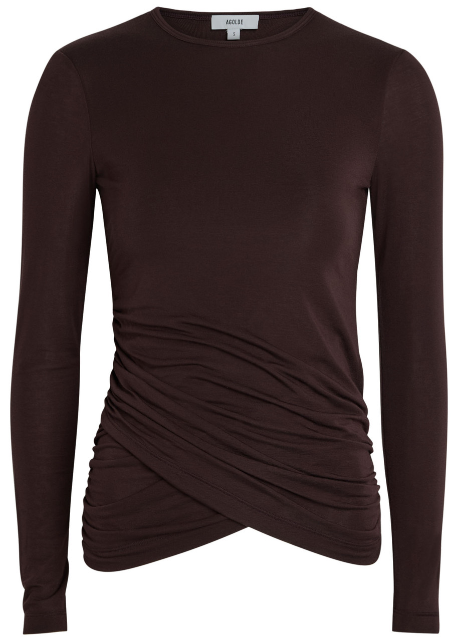 Agolde Eve Draped Jersey Top In Brown