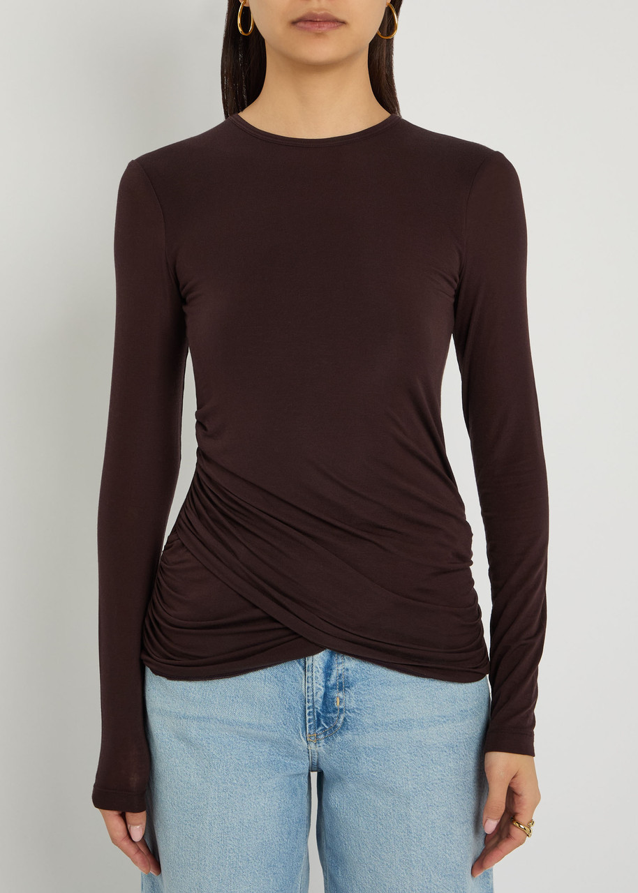 Agolde Eve Draped Jersey Top In Brown