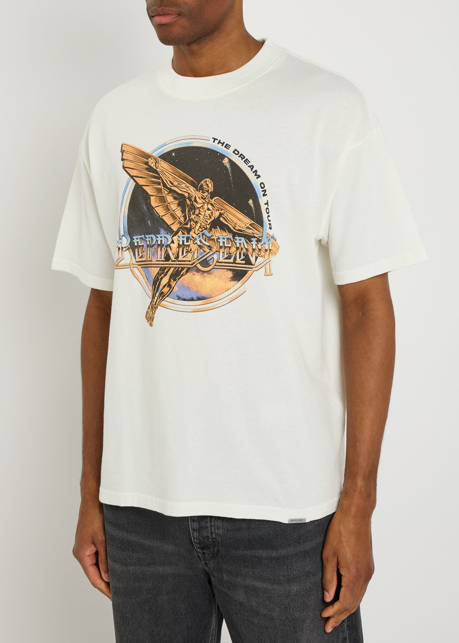 Represent White Crew Neck T-shirt With Graphic Print On Front And Back In Cotton Man In White