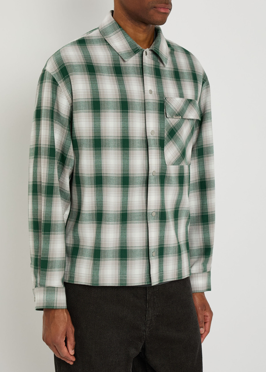 Represent Mens Check Waffle Cotton-flannel Shirt Dark Green In Green