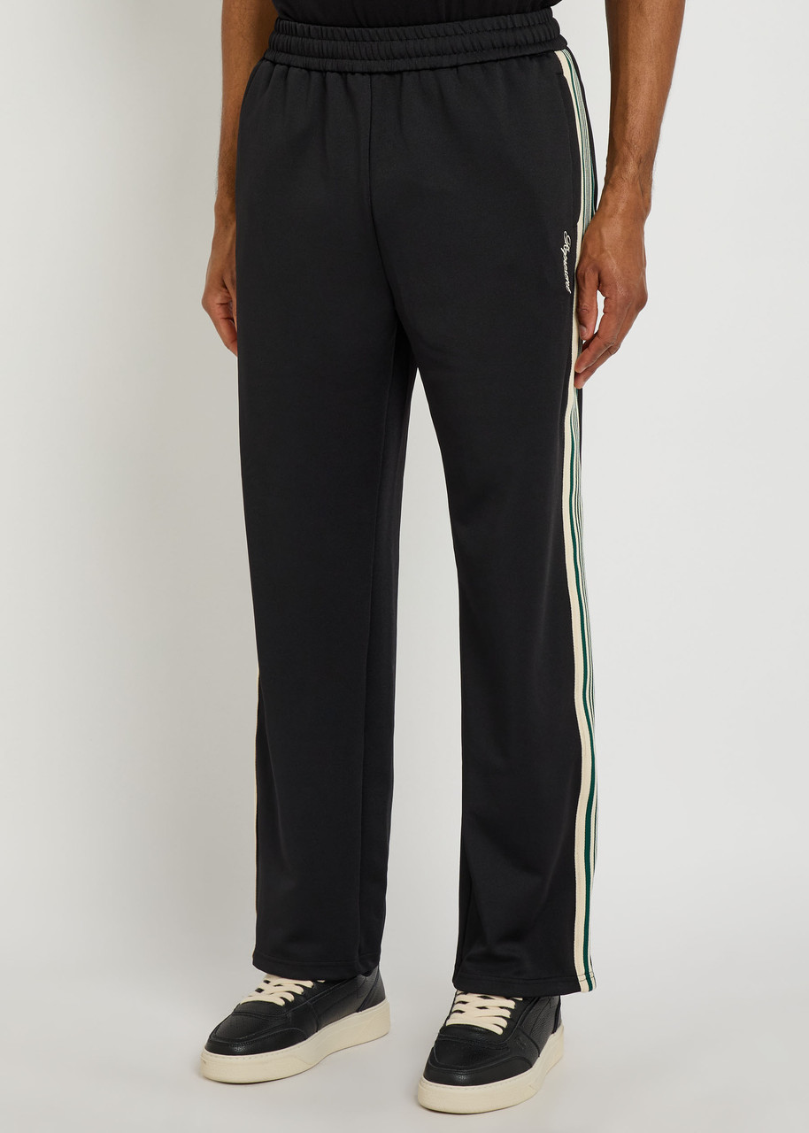 Represent Mens Embroidered-logo Striped-panel Stretch-woven Jogging Bottoms Jet Black In Black