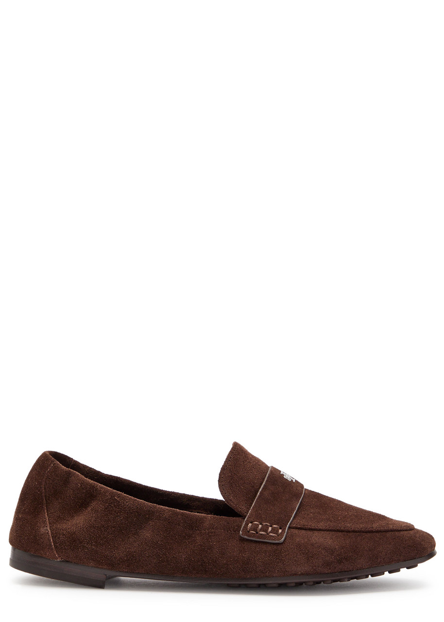 Tory Burch Suede Moccasin With Metal Logo Detail In Brown