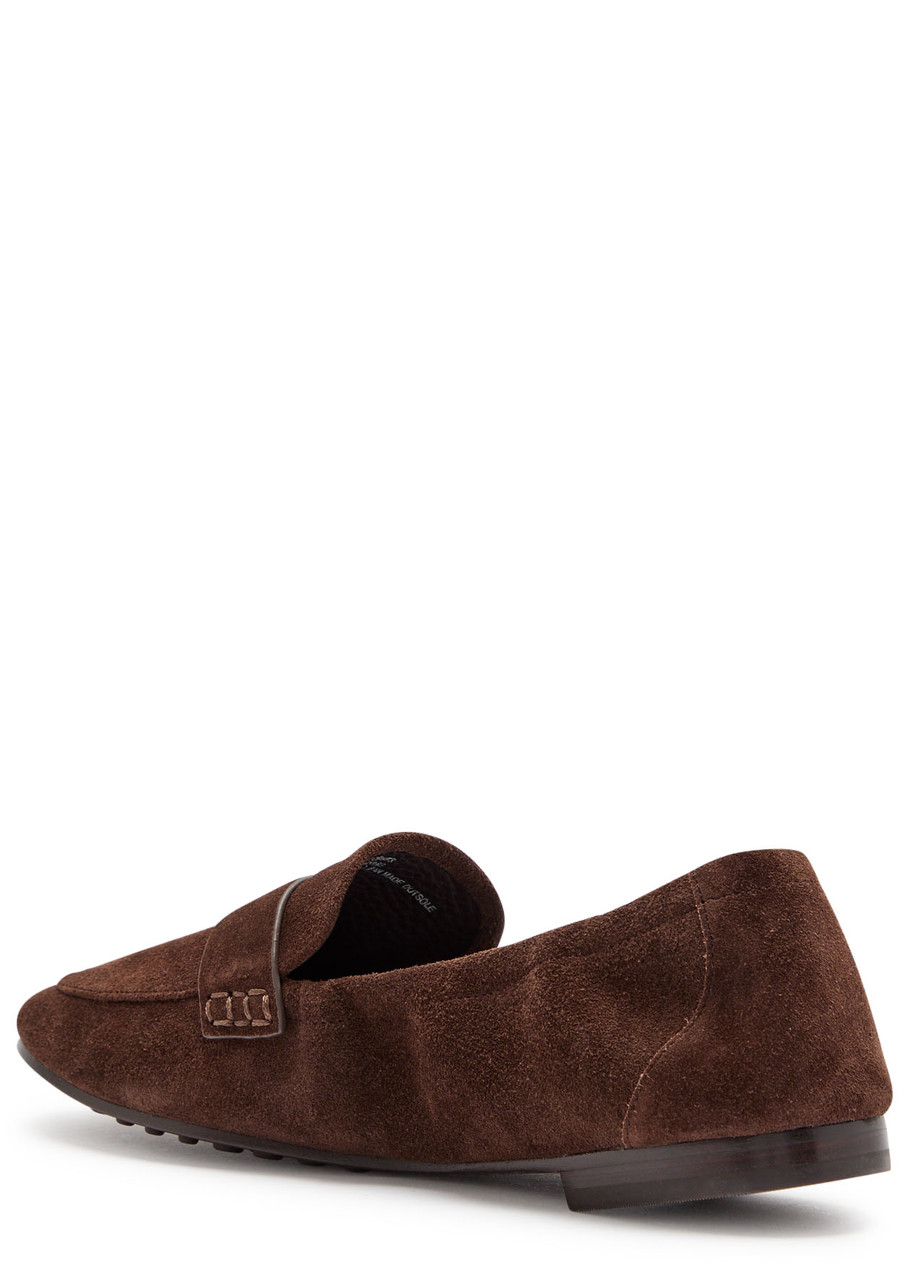 Tory Burch Suede Moccasin With Metal Logo Detail In Brown
