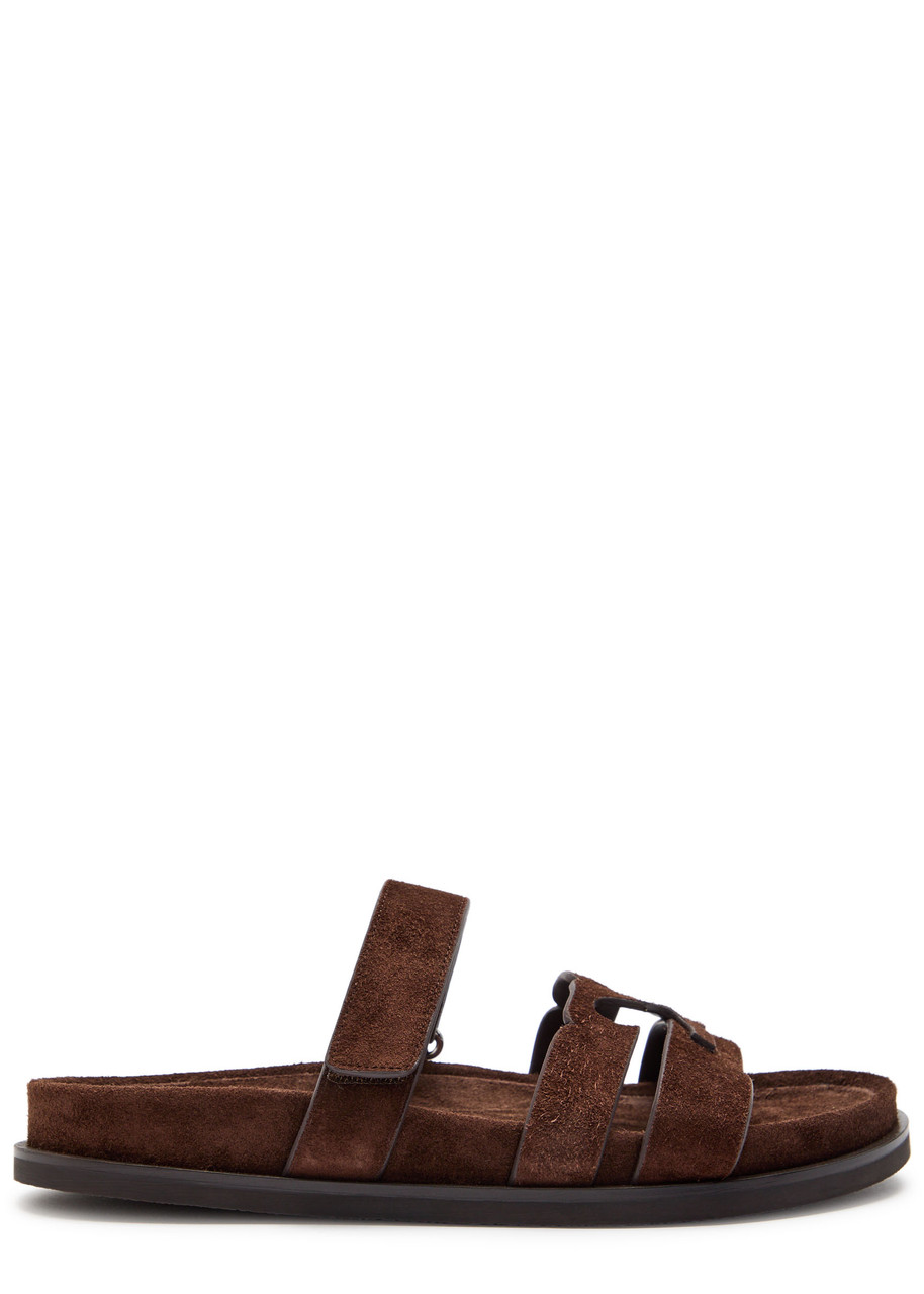 Tory Burch Ines Sport Brushed Suede Sliders In Brown