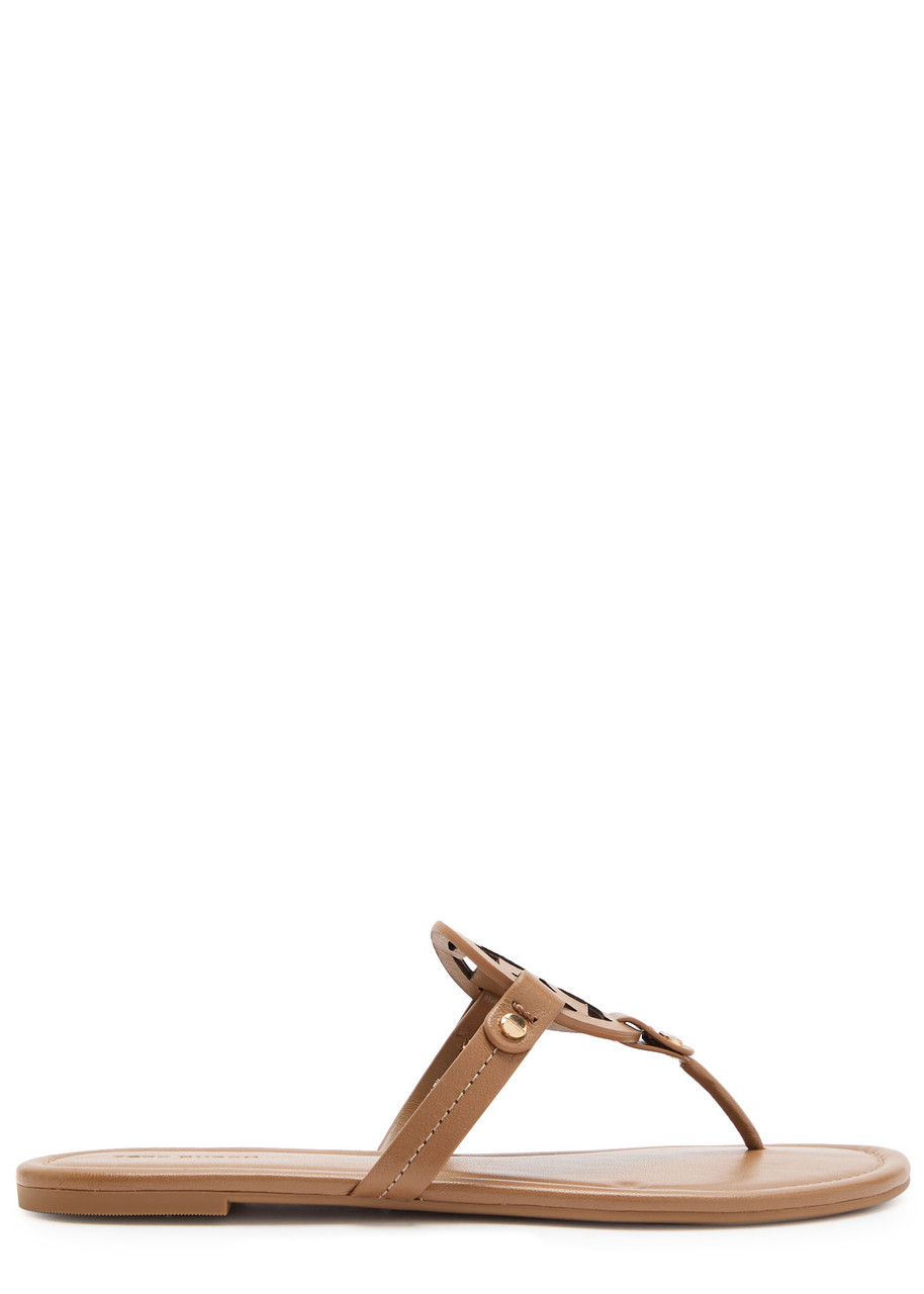 Tory Burch Miller Logo Leather Flip Flops In Brown