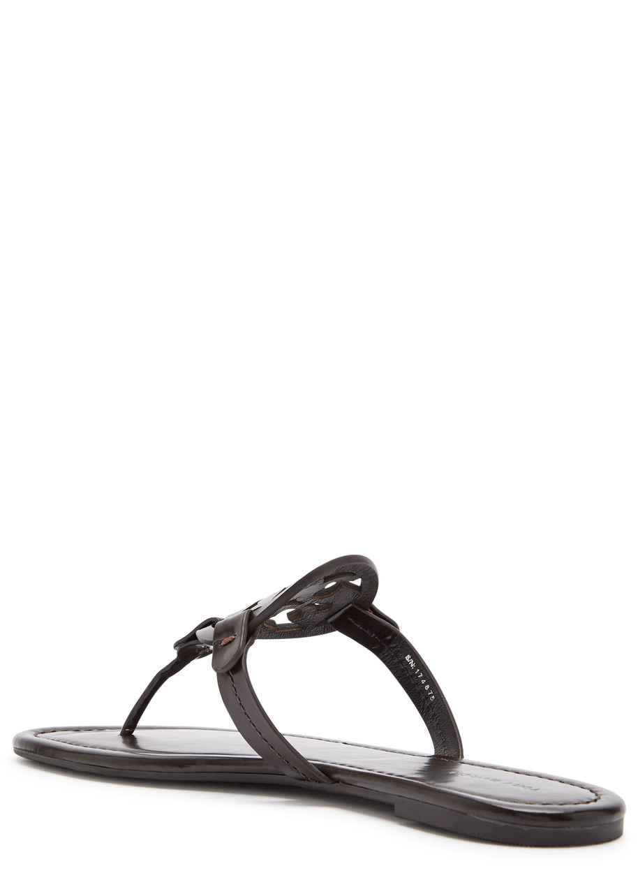 Tory Burch Miller Logo Patent Leather Flip Flops In Brown