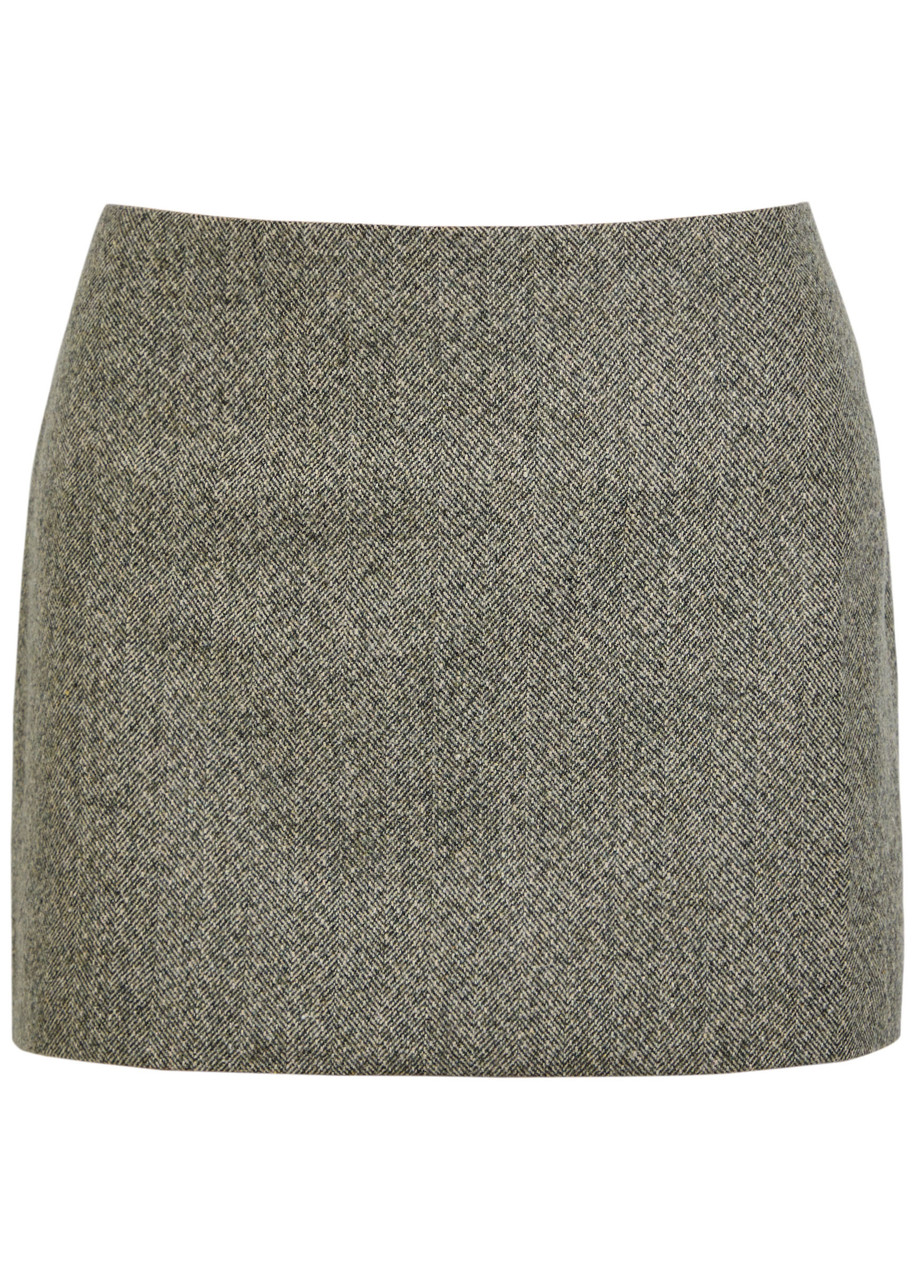 Reformation Carla Herringbone Tweed Mini Skirt In Gray