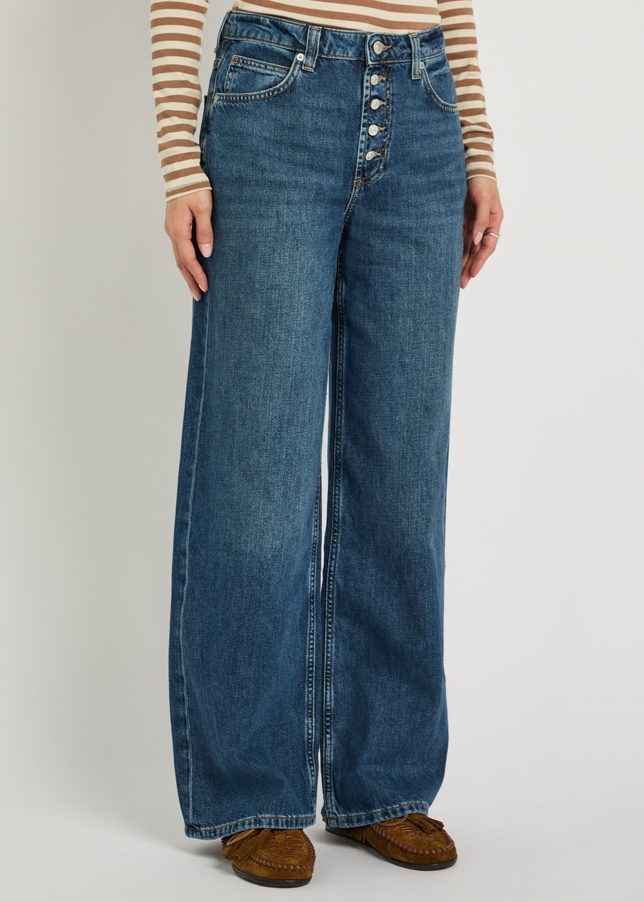 Free People Nia Wide-leg Boyfriend Denim Jeans In Blue