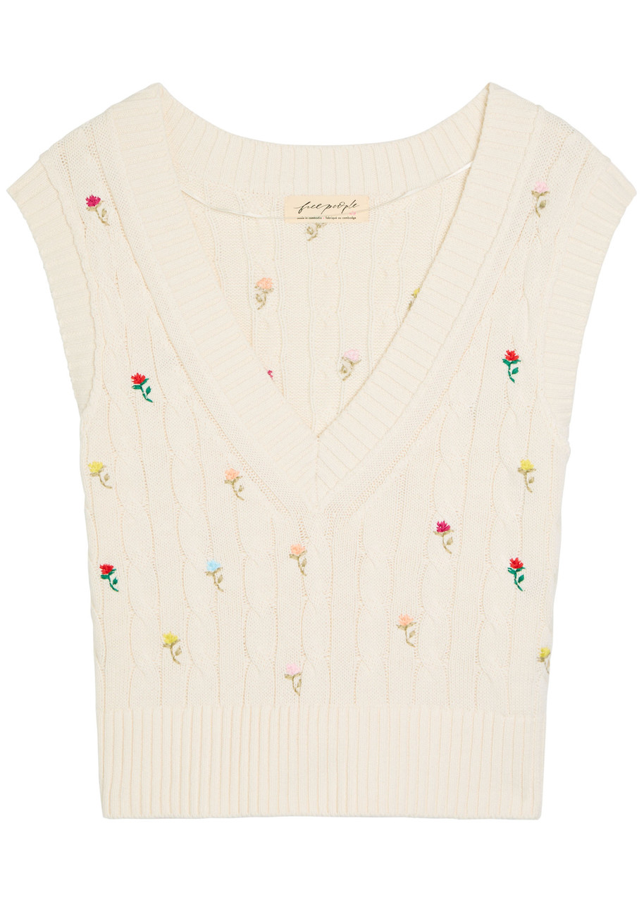 Free People Plumeria Floral-embroidered Cotton Vest In Neutral