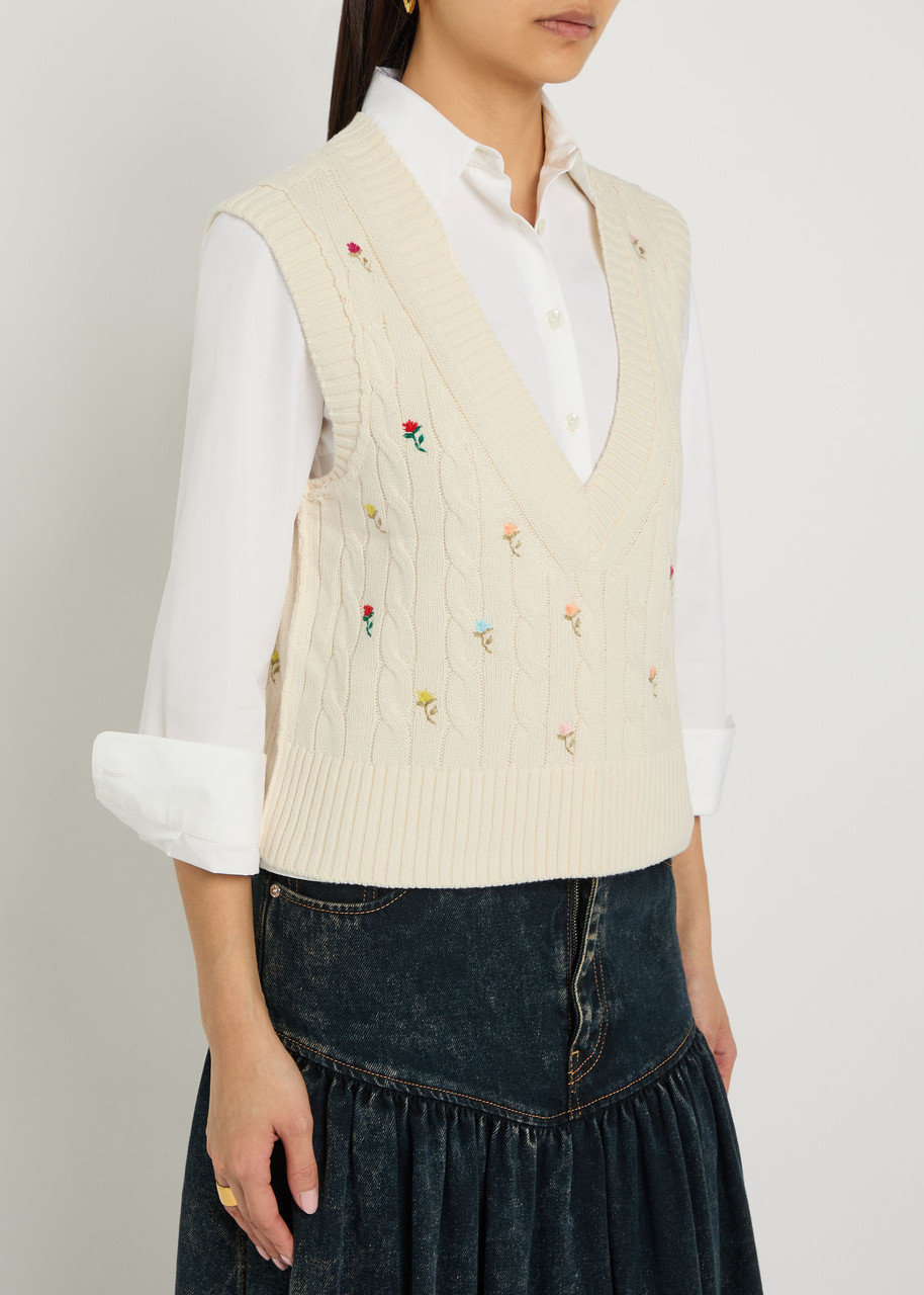Free People Plumeria Floral-embroidered Cotton Vest In Neutral