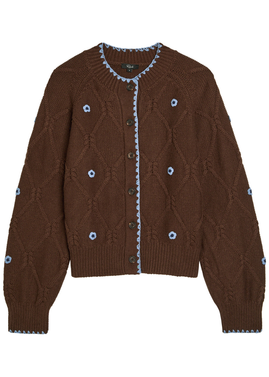 Rails Laurie Floral-appliquéd Cotton-blend Cardigan In Brown