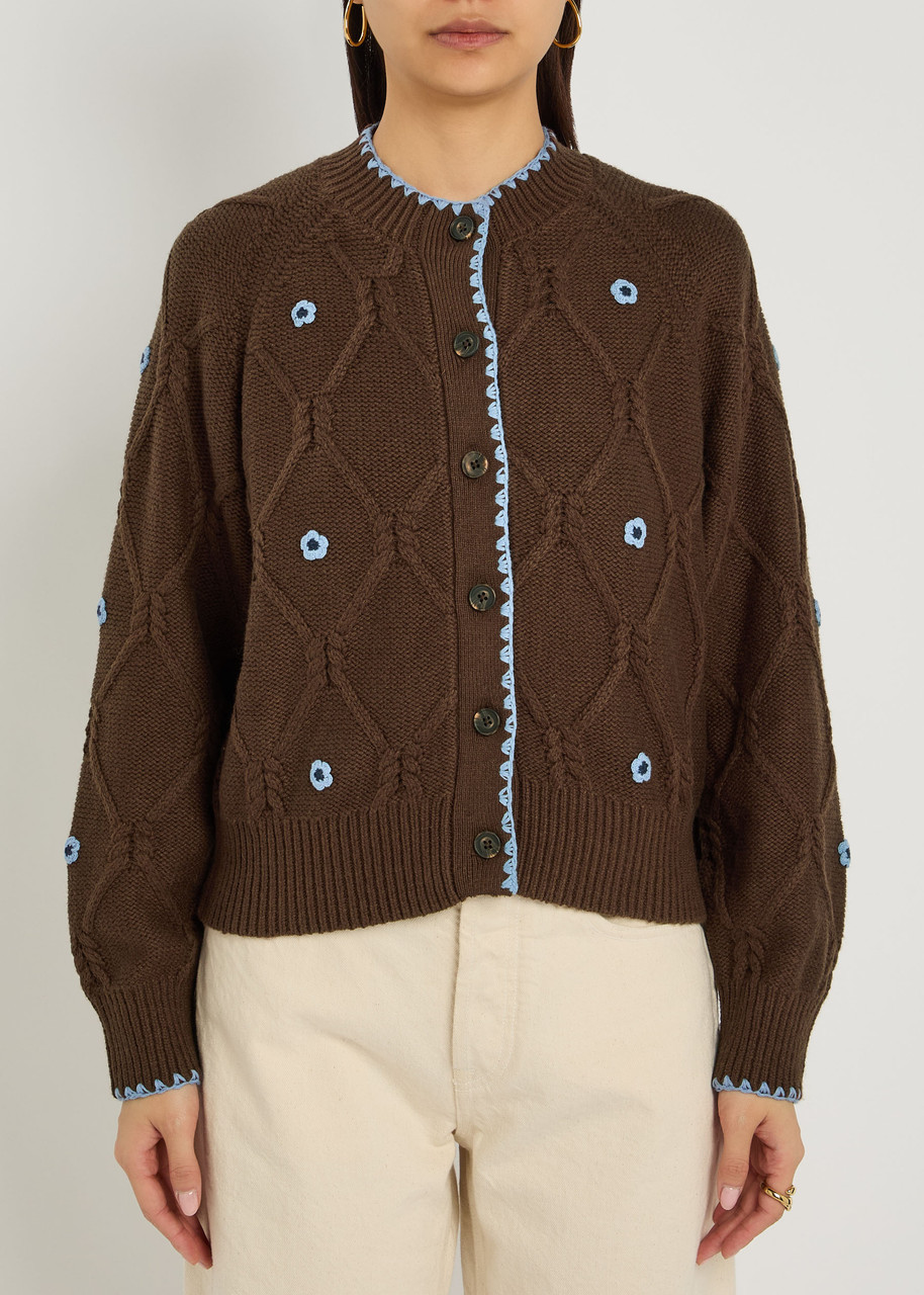 Rails Laurie Floral-appliquéd Cotton-blend Cardigan In Brown