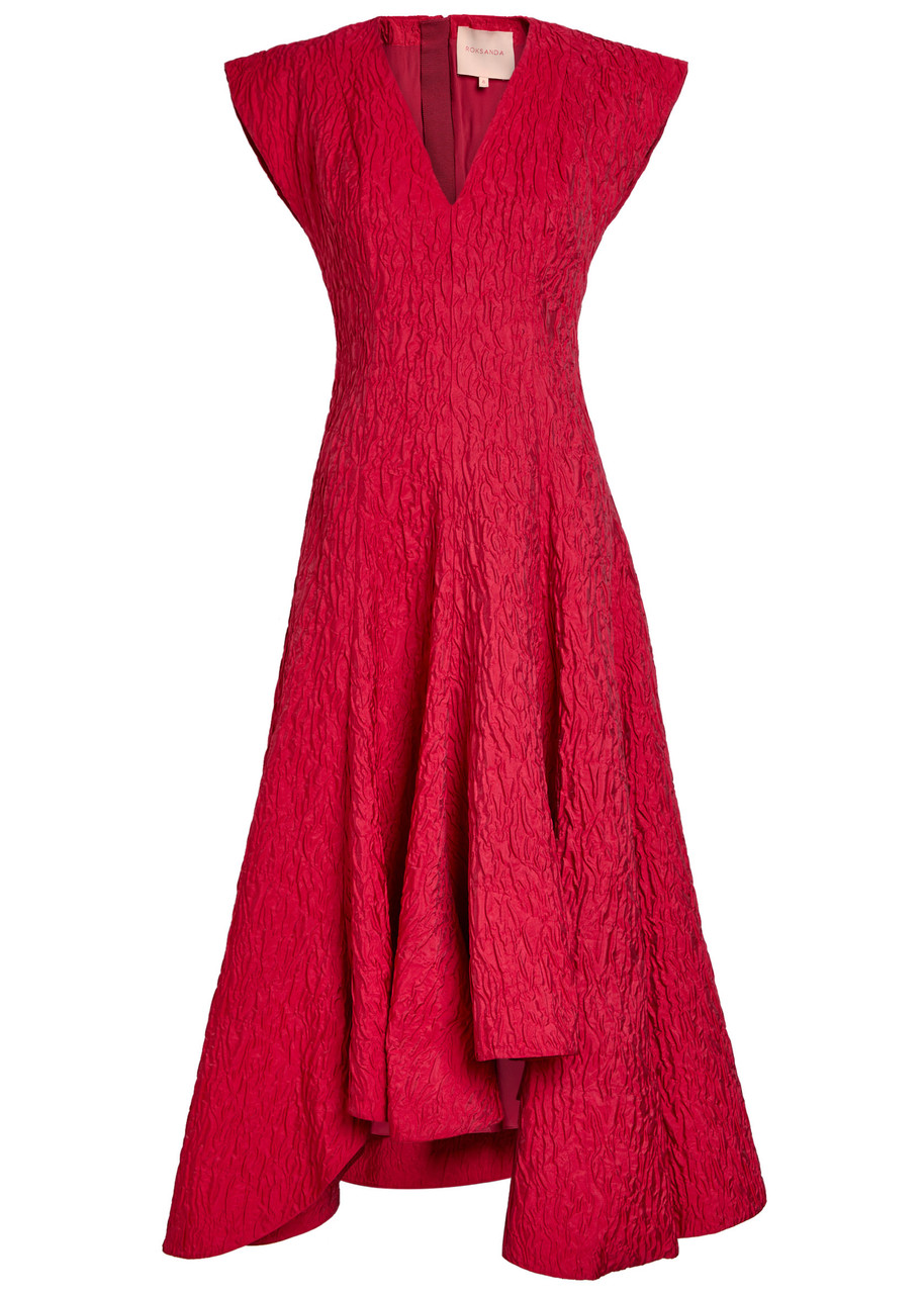 Roksanda Sapha Asymmetric Cloqué Midi Dress In Red