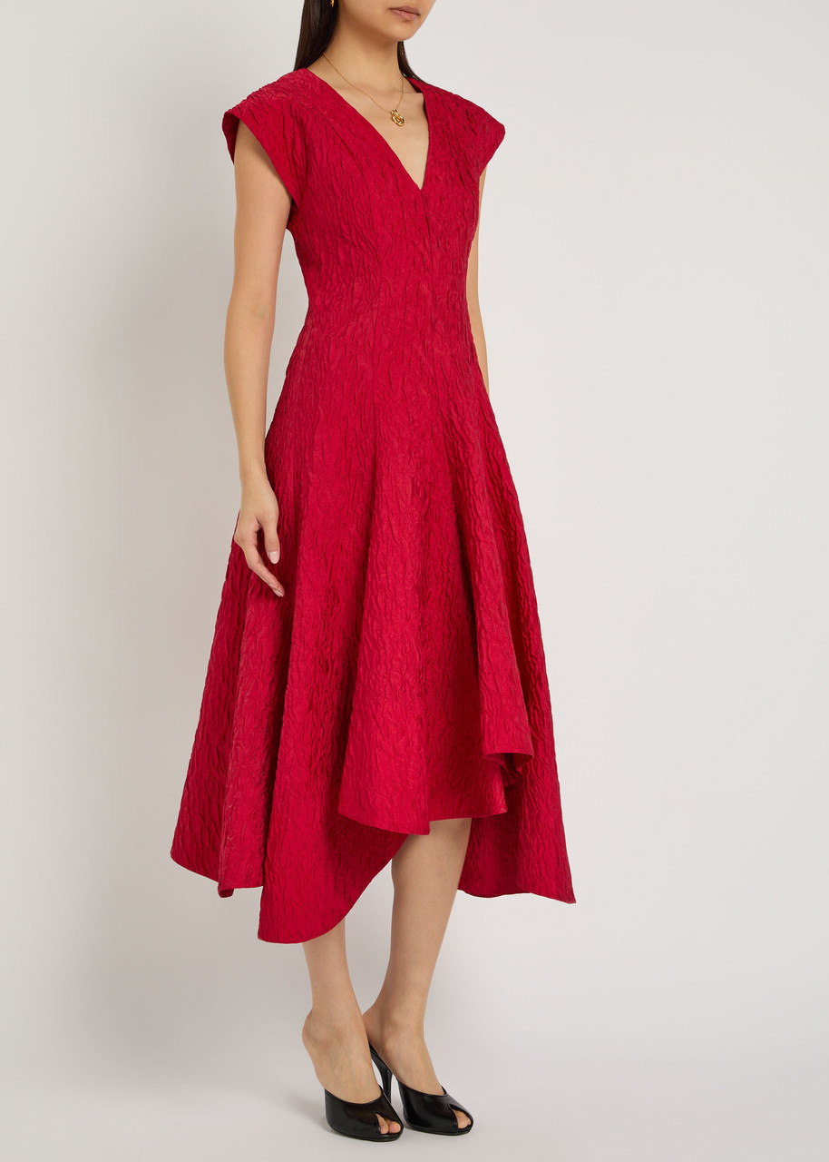 Roksanda Sapha Asymmetric Cloqué Midi Dress In Red
